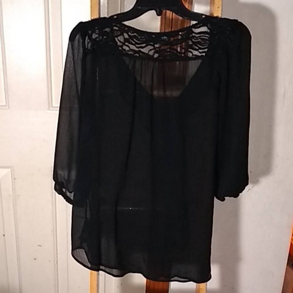 BCX Ruffle and lace see-through blouse, Black - Picture 2 of 6